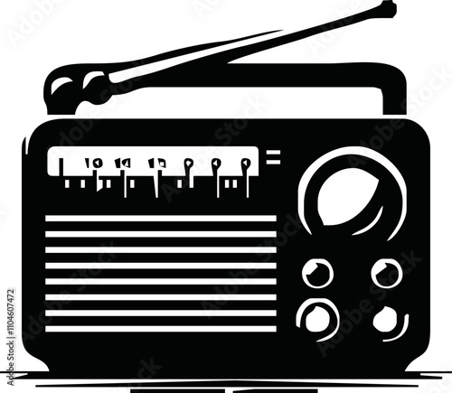 Radio icon vector illustration, logo template, FM broadcast icon isolated, Radiocast business concept. Old radio clipart, Radio logo template vector. tape recorder symbol.