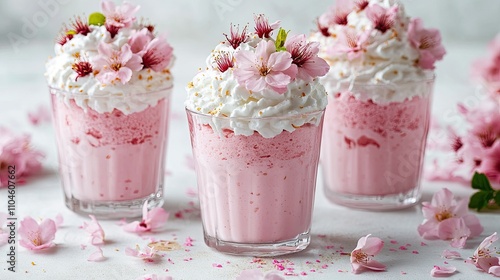 Delicious Pink Dessert with Whipped Cream and Edible Flowers