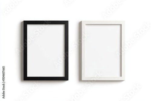 Two black and white framed pictures on a white background