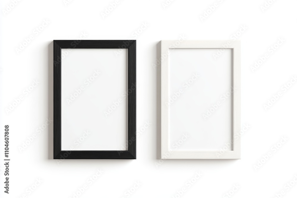 Two black and white framed pictures on a white background Two black and white framed pictures on a white background