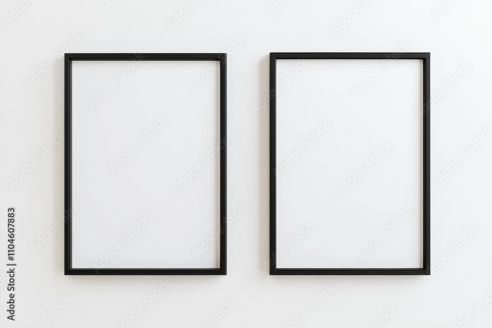 Two black framed white pictures on a white wall Two black framed white pictures on a white wall