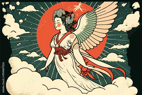 Goddess of the Sun. Vector illustration in vintage style. photo