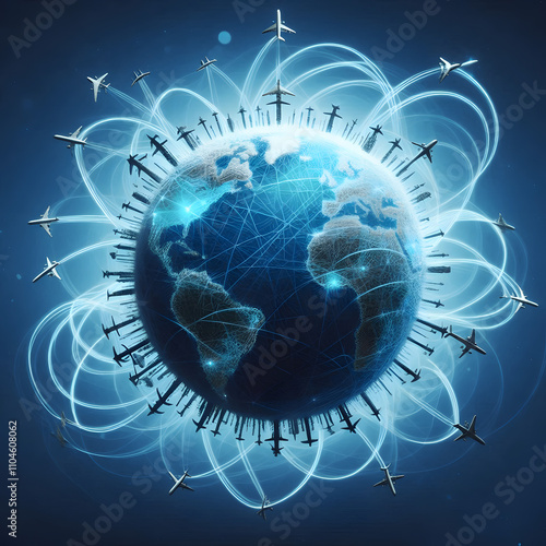 Airborne Diseases: A virus made of airplane trails, symbolizing the global spread of infections