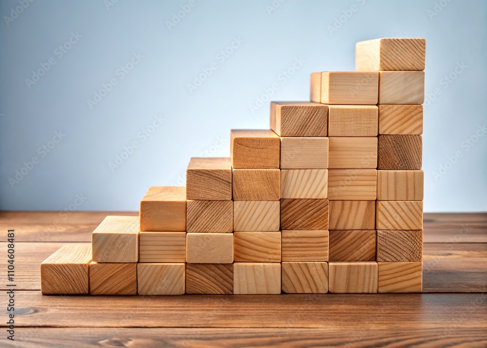 Business Growth Success: Wooden Block Stairway to Customer Goals Business Growth Success: Wooden Block Stairway to Customer Goals