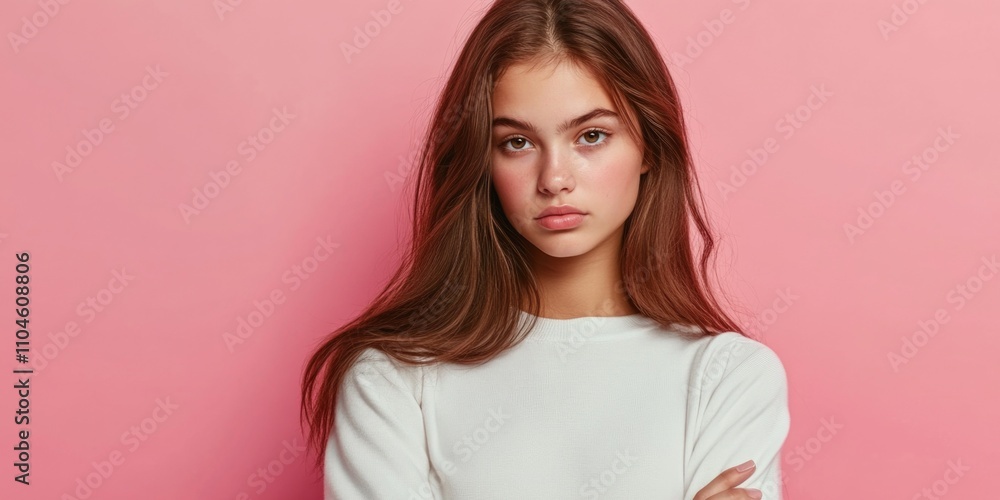 A young woman with a confident expression, looking at the camera, wearing fashionable clothing and accessories. A young woman with a confident expression, looking at the camera, wearing fashionable clothing and accessories.