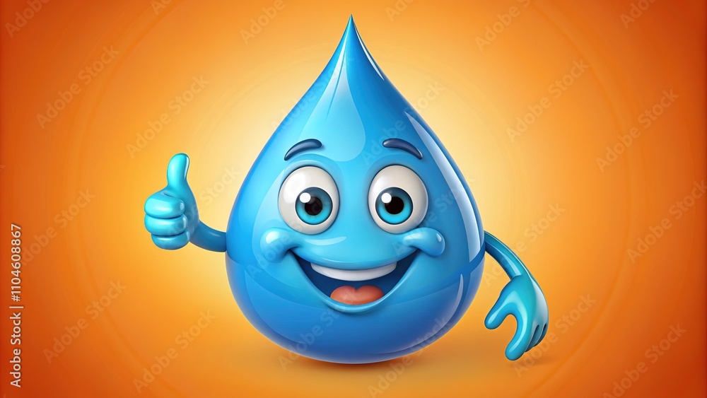 Cartoon Water Drop Thumbs Up - World Water Day AI Art Cartoon Water Drop Thumbs Up - World Water Day AI Art