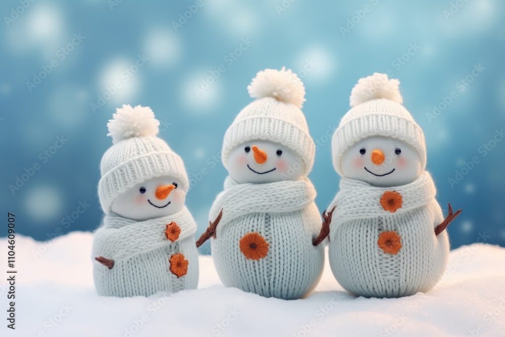 These knitted snowman figurines are perfect for holiday decorations, gifts or as winter themed toys. They feature a cheerful design and are wearing warm winter accessories. These knitted snowman figurines are perfect for holiday decorations, gifts or as winter themed toys. They feature a cheerful design and are wearing warm winter accessories.