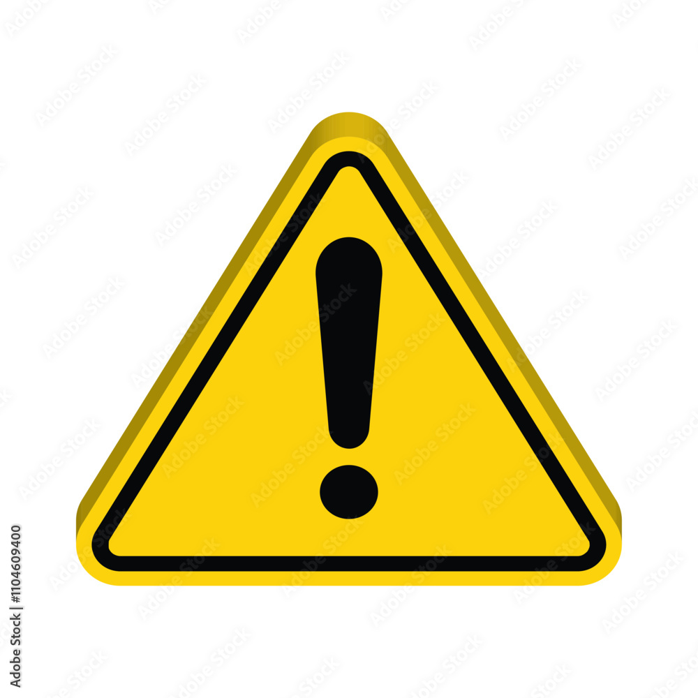 Hazard warning attention sign with exclamation mark symbol in a 3d yellow triangle. Danger, Vector illustration. 3D Attention icon. Hazard warning attention sign with exclamation mark symbol in a 3d yellow triangle. Danger, Vector illustration. 3D Attention icon.