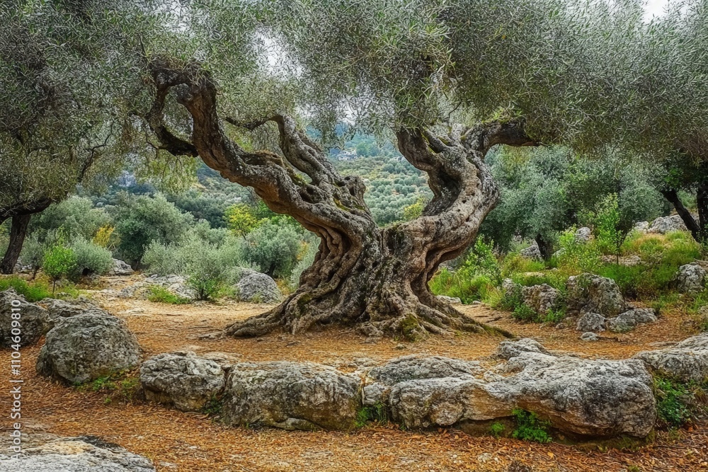 Ancient Olive Tree in Sardinian Landscape on Golgo Plateau Near Baunei Ancient Olive Tree in Sardinian Landscape on Golgo Plateau Near Baunei