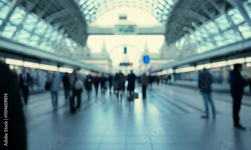 Fast-Paced Blurry Crowd Moving Through a Train Station