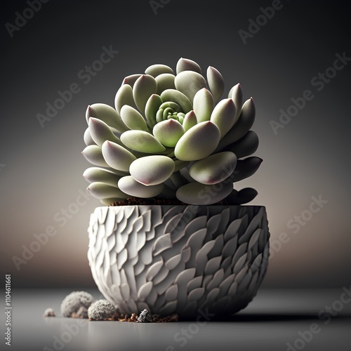 Succulent plant in pot on dark background. 3d render photo