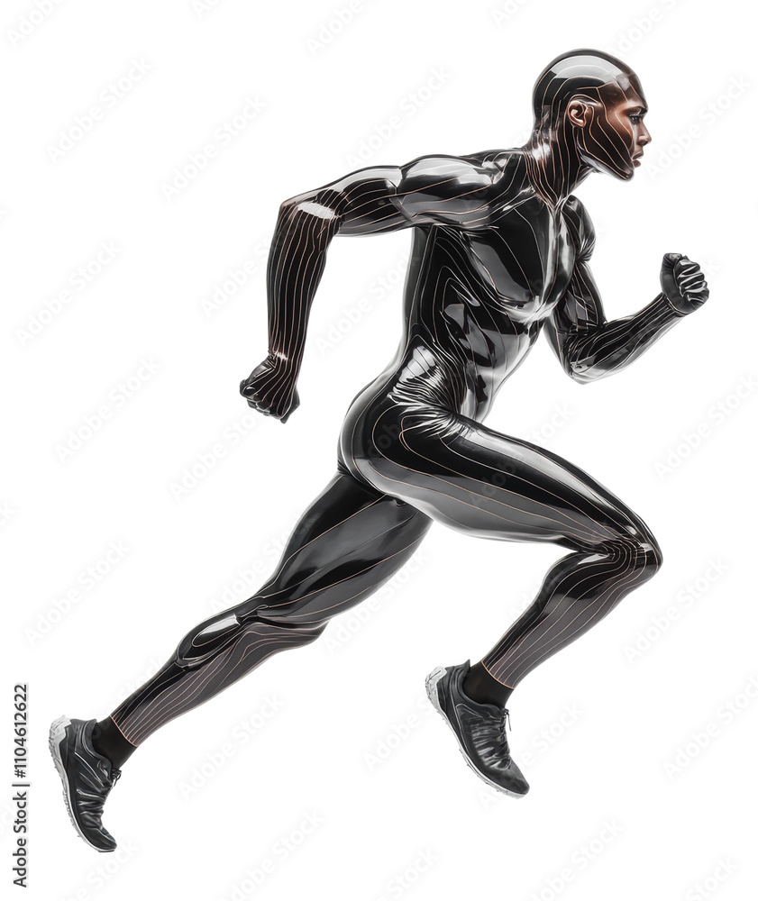 Modern athlete in a dynamic running pose, cut out - stock png. Modern athlete in a dynamic running pose, cut out - stock png.