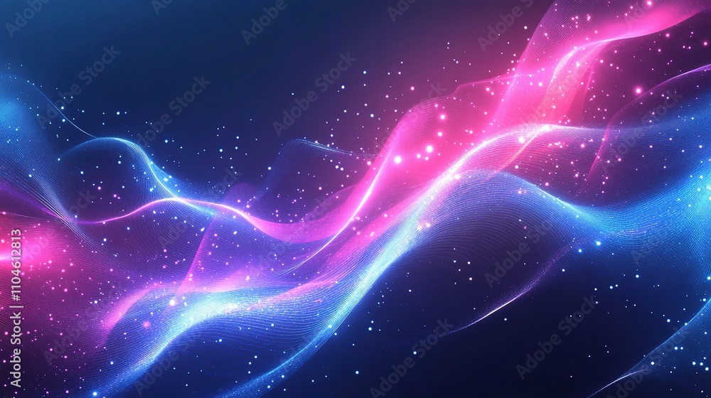 Abstract Colorful Waves with Sparkling Stars in Dark Background Abstract Colorful Waves with Sparkling Stars in Dark Background