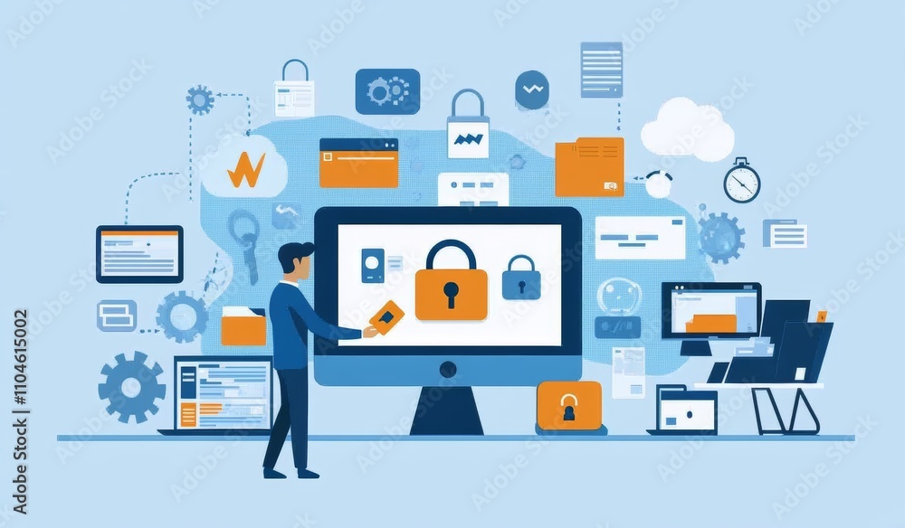 Digital Security Concept Unlocking Cloud Storage and Document Management with Technology and Teamwork Digital Security Concept Unlocking Cloud Storage and Document Management with Technology and Teamwork