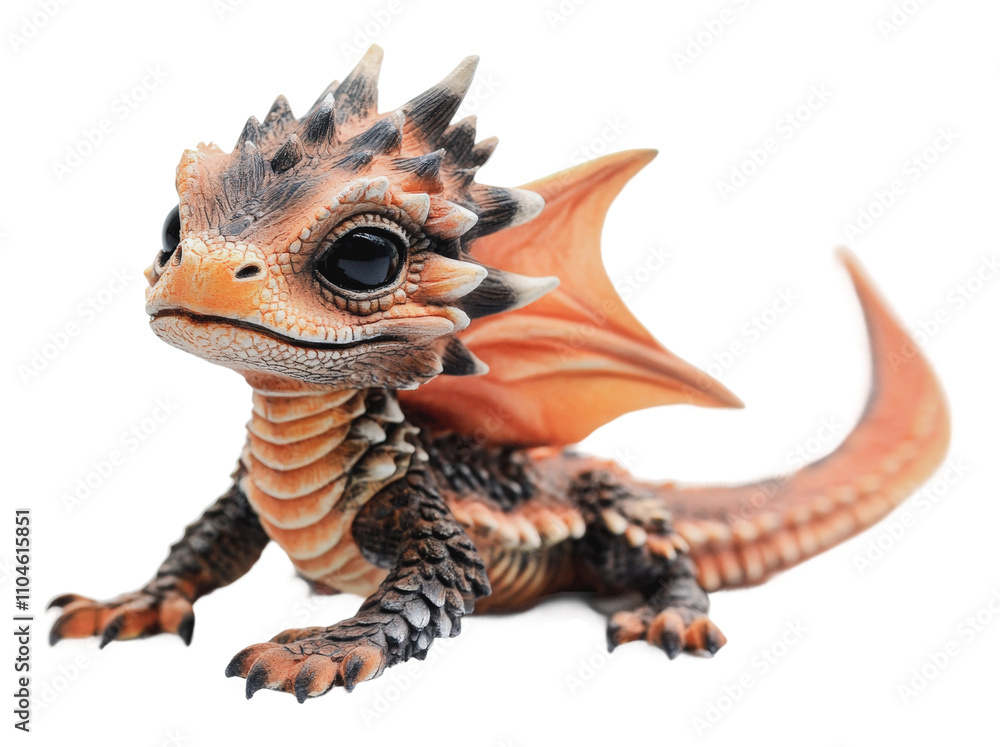 Fototapeta premium Small dragon figurine with intricate details, cut out - stock png.