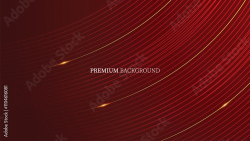 Abstract golden ribbon and wave lines on red background and red technology geometric background. Modern futuristic background