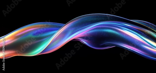 Vibrant Abstract Digital Artwork with Curved Lines and Iridescent Colors on Black Background