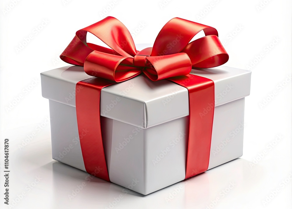 Realistic 3D White Gift Box with Red Ribbon and Bow, Open on White Background, Perfect for Presentations and Holiday Themes, Ideal for E-commerce and Digital Marketing Realistic 3D White Gift Box with Red Ribbon and Bow, Open on White Background, Perfect for Presentations and Holiday Themes, Ideal for E-commerce and Digital Marketing