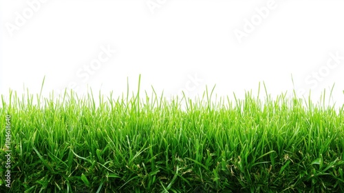 Lush Green Grass with Vibrant Freshness Against a Plain White Background for Nature and Gardening Themes in Stock Photography