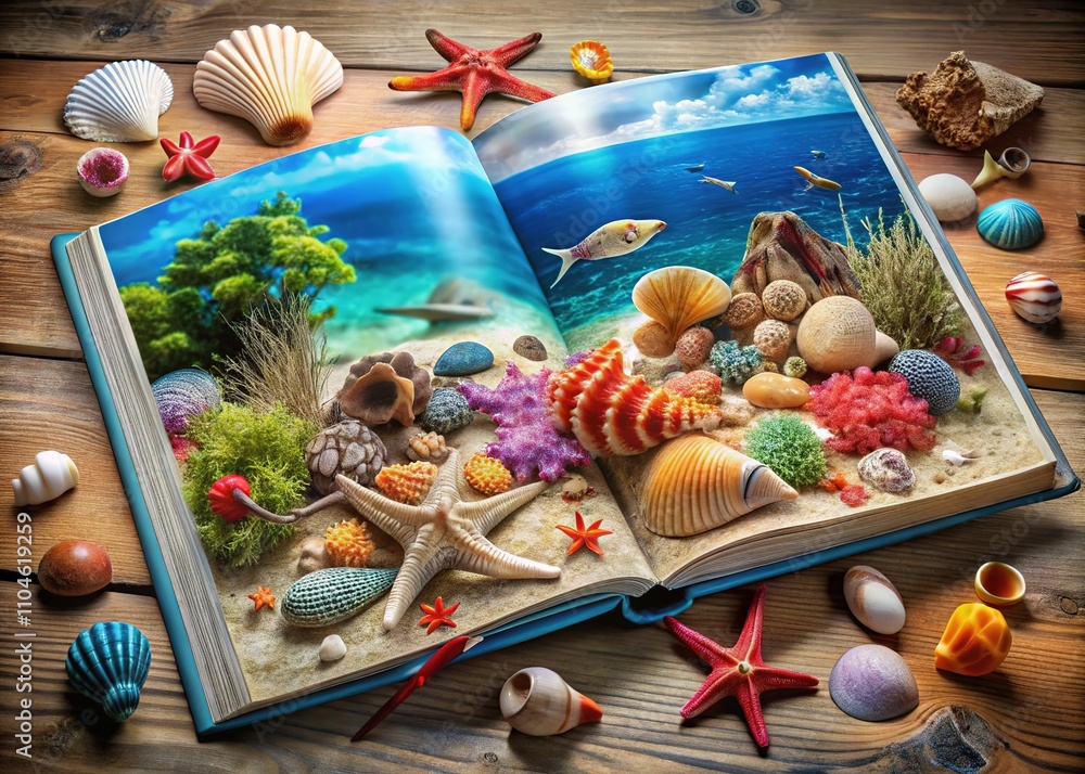 Fototapeta premium Ocean Memories: Photo Album Mockup - Sea Themed Book