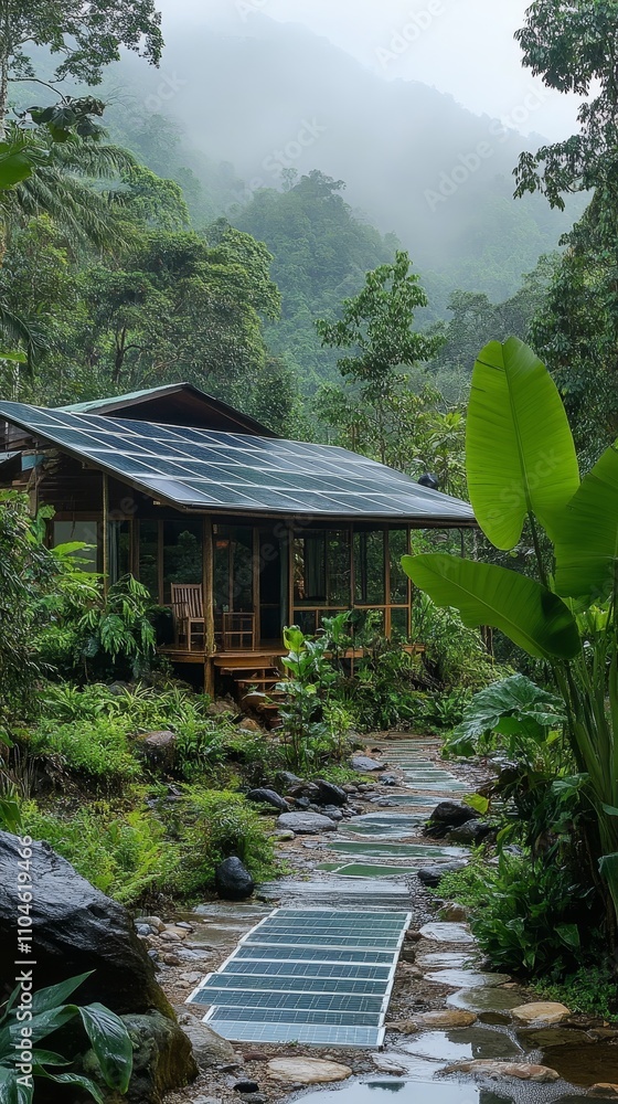 Eco-Friendly Solar Cabin Surrounded by Lush Tropical Jungle Eco-Friendly Solar Cabin Surrounded by Lush Tropical Jungle