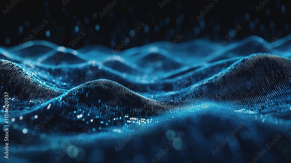 Fototapeta premium Abstract Waves of Light in a Dark Space with Soft Glowing Particles