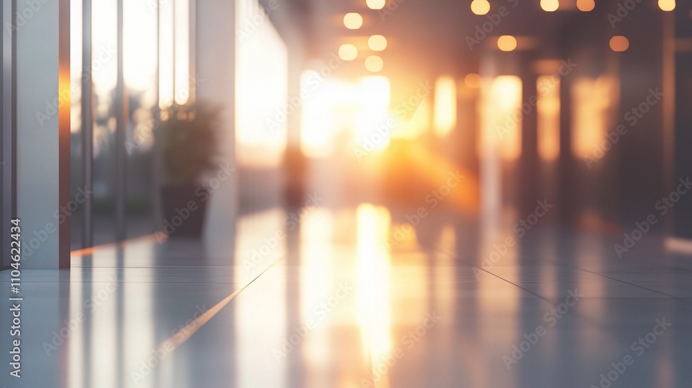 Soft Focus Sunrise in Modern Office with Glowing Light Effects Soft Focus Sunrise in Modern Office with Glowing Light Effects
