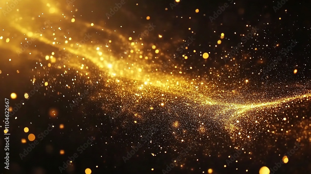 Fototapeta premium Magical Abstract Golden Particles and Bright Lights on Black Background