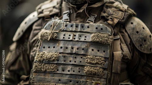 Body Armor: Specialized protective gear designed to absorb or deflect impacts from physical attacks, commonly used by military and law enforcement personnel.
 photo