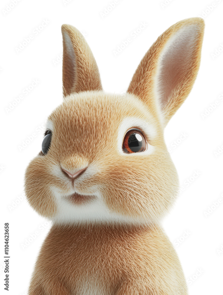 Fototapeta premium Cute rabbit with fluffy fur and bright eyes, cut out - stock png.