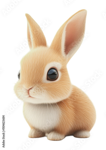 Cute fluffy rabbit with big eyes sitting quietly, cut out - stock png.