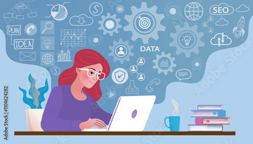 woman working on laptop
