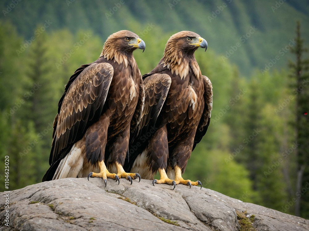 Golden Eagles Kings of the Sky, Golden Eagles Perched on a Cliff, Nature's Aerial Predators in Their Mountain Domain Golden Eagles Kings of the Sky, Golden Eagles Perched on a Cliff, Nature's Aerial Predators in Their Mountain Domain