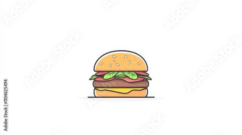 Obraz na płótnie Colorful Cartoon Style Burger with Lettuce and Tomato on White Background w salonie