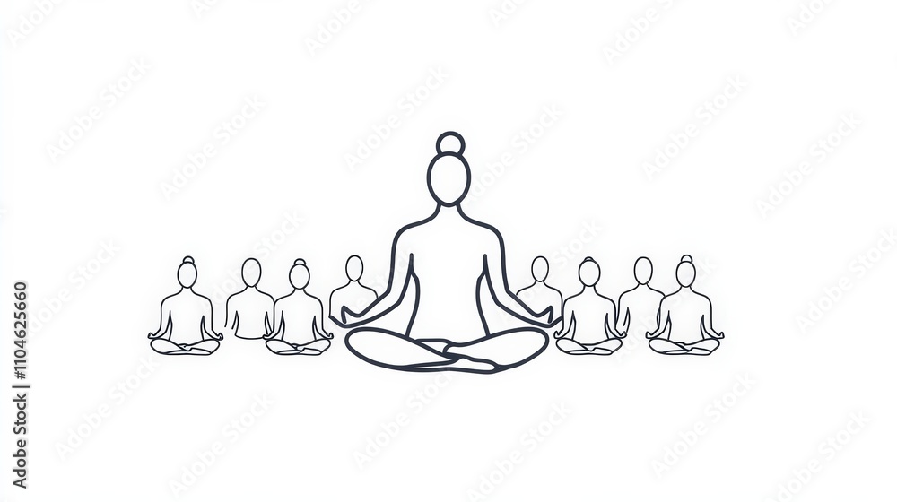 Minimalist Line Art Illustration of Meditating Figures in Sequence Minimalist Line Art Illustration of Meditating Figures in Sequence