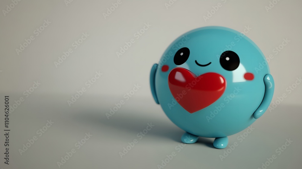 Cute blue ball character with a smiling face and red heart, designed for playful and cheerful themes, ideal for children's content and joyful expressions in imagery Cute blue ball character with a smiling face and red heart, designed for playful and cheerful themes, ideal for children's content and joyful expressions in imagery