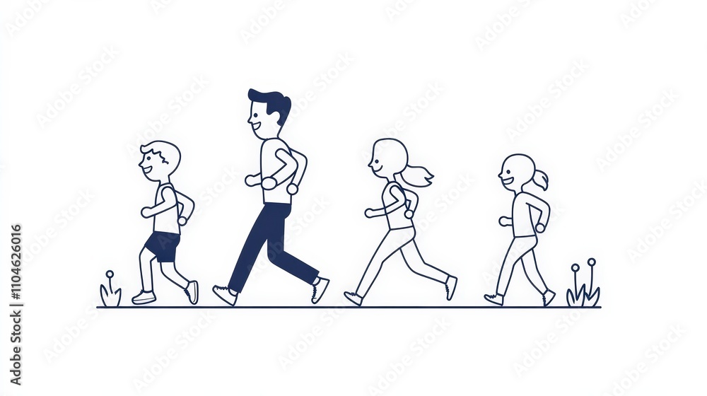 Happy Family Running Together in a Fun Outdoor Exercise Activity