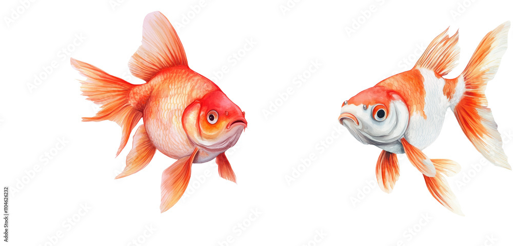 Goldfish swimming in vibrant aquatic scene, transparent background. Goldfish swimming in vibrant aquatic scene, transparent background.