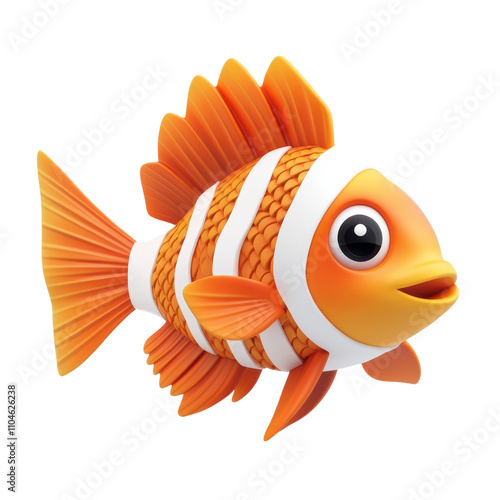 Cute orange fish with stripes and friendly expression transparent background. photo