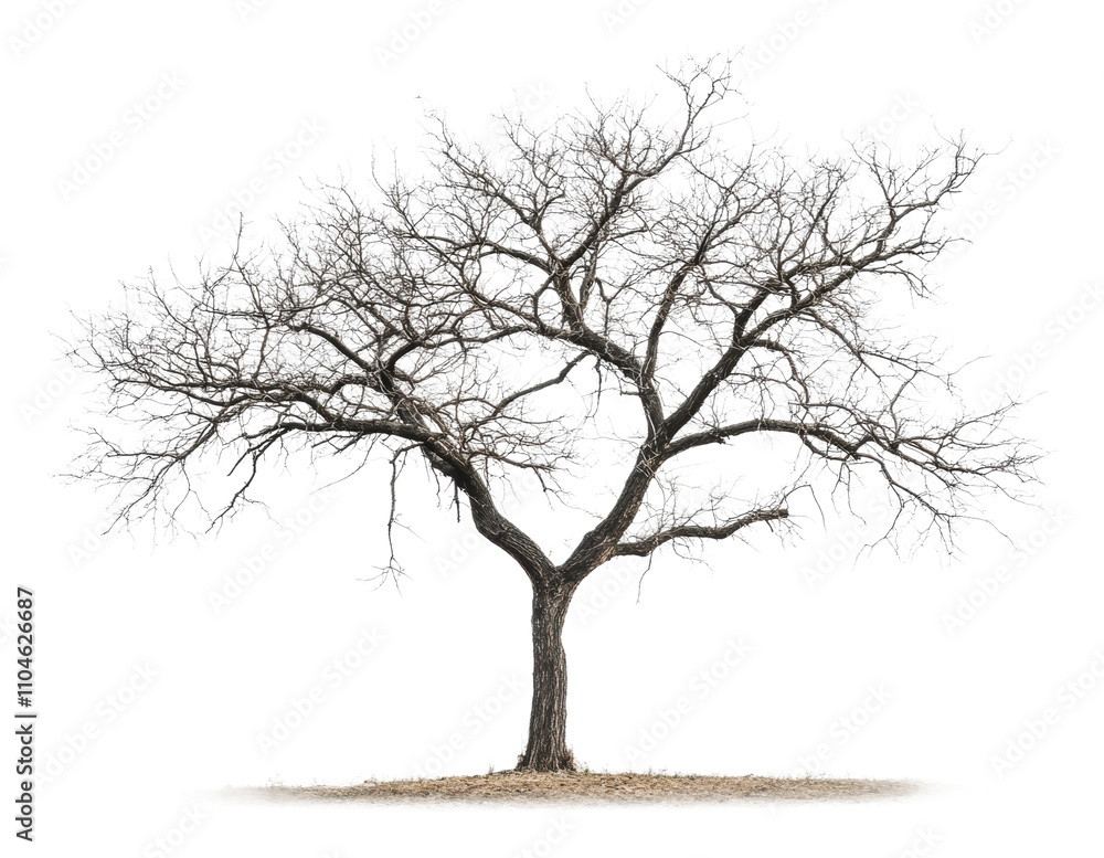 Barren tree standing alone in open field, cut out - stock png. Barren tree standing alone in open field, cut out - stock png.