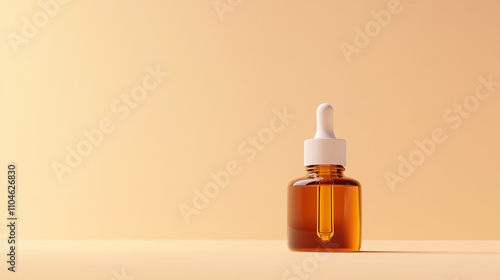 Photorealistic serum jar with orange frosted glass and simple white cap placed on a plain light orange background