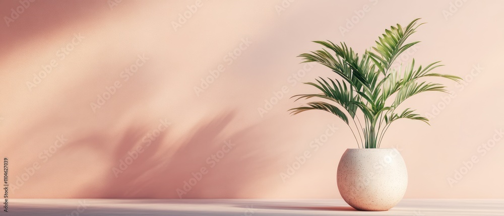 A potted plant on a minimalistic background, creating a serene atmosphere. A potted plant on a minimalistic background, creating a serene atmosphere.