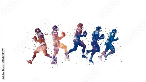 Dynamic Football Player Silhouettes in Motion with Color Splash Effects