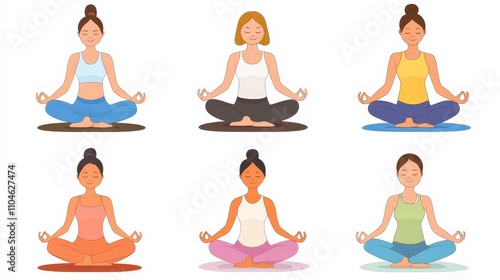 Diverse Group of Women Practicing Yoga in Various Poses and Styles