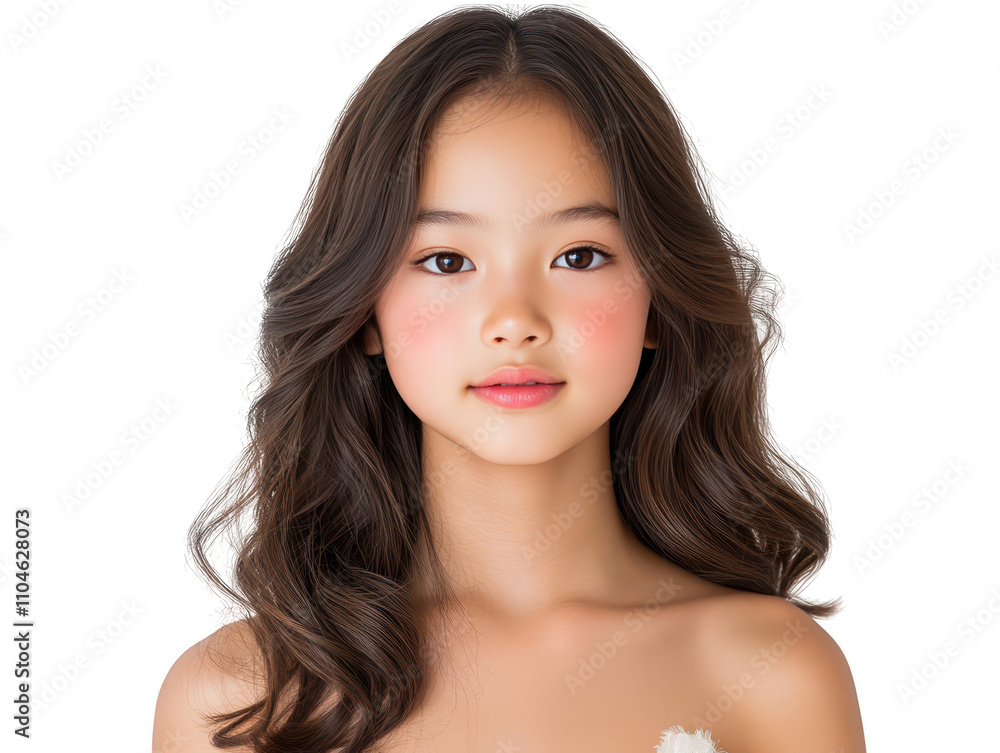 Captivating portrait of young girl with long, flowing brown hair, study in natural beauty and timeless elegance Captivating portrait of young girl with long, flowing brown hair, study in natural beauty and timeless elegance