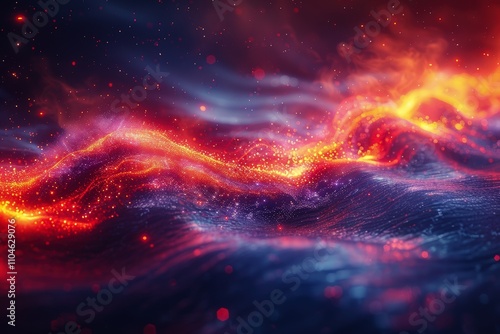 Dynamic Abstract Landscape of Fiery Waves and Glowing Particles Interweaving in a Mesmerizing Display of Color and Lightabstract photo