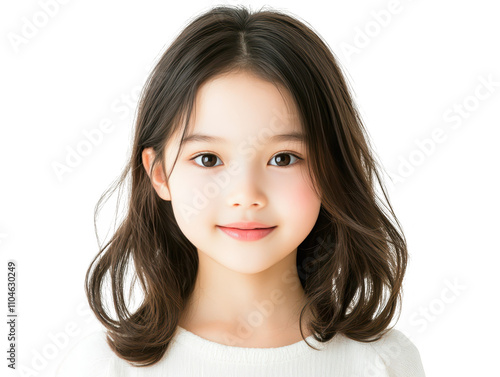 Radiant little girl with long brown hair, captivating portrait of childhood innocence and wonder