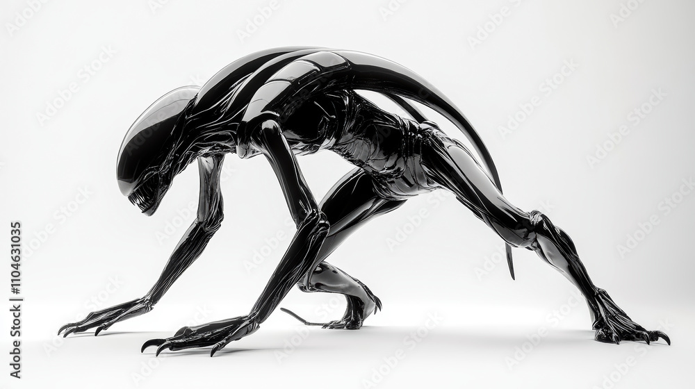 Fototapeta premium Sleek alien with shimmering metallic body