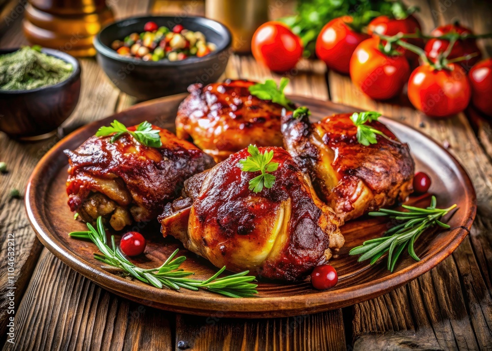 Tilt-Shift BBQ Turkey Thighs: Delicious Plate of Grilled Turkey Legs, Close-up Food Photography Tilt-Shift BBQ Turkey Thighs: Delicious Plate of Grilled Turkey Legs, Close-up Food Photography