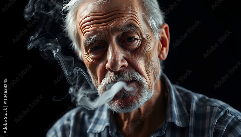 A satisfied older man, sixty years old, smokes thoughtfully isolated with white highlights, png A satisfied older man, sixty years old, smokes thoughtfully isolated with white highlights, png